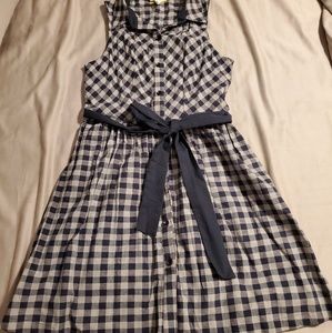 ModCloth - Yellow Star - Navy Blue Gingham Dress M
